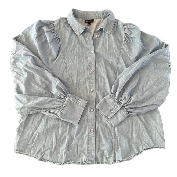 Who What Wear Denim Cotton Button Down Puff Sleeve Top - Women’s L - Picture 1 of 9